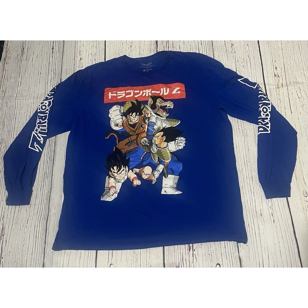 Dragon Ball Z Graphic Long Sleeve Shirt Size Extra Large XL Blue Sleeve Logos